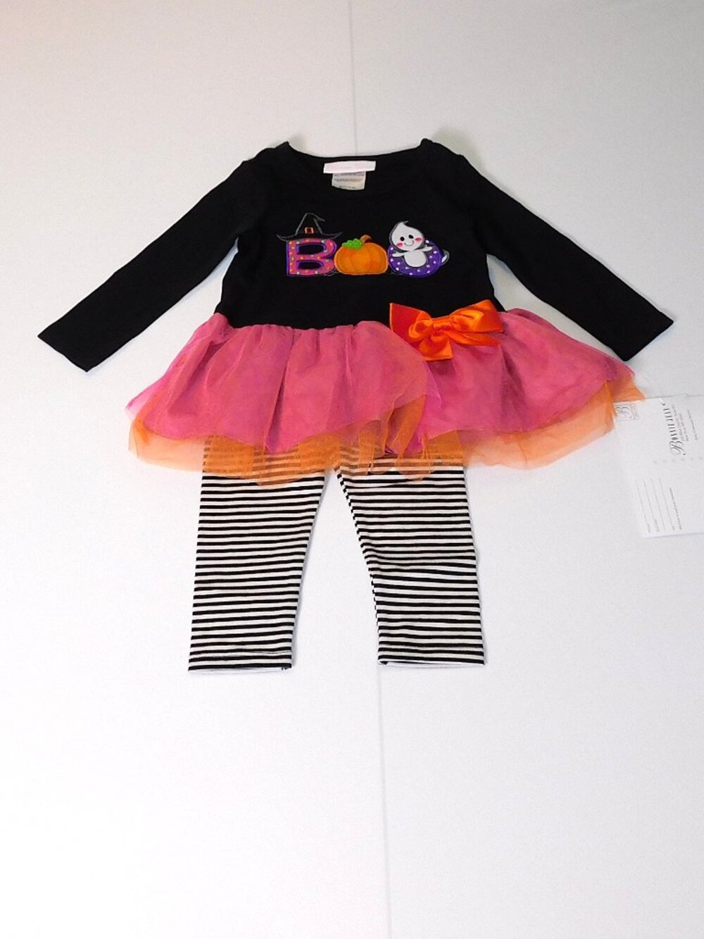 Baby Girl 12 Month First Halloween 2pce Outfit Long Sleeve Ghost Bonnie Jean New